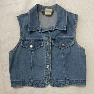 All That Jazz Cropped Denim Cotton Vest Prairie School Size 3/4  Cottagecore VTG
